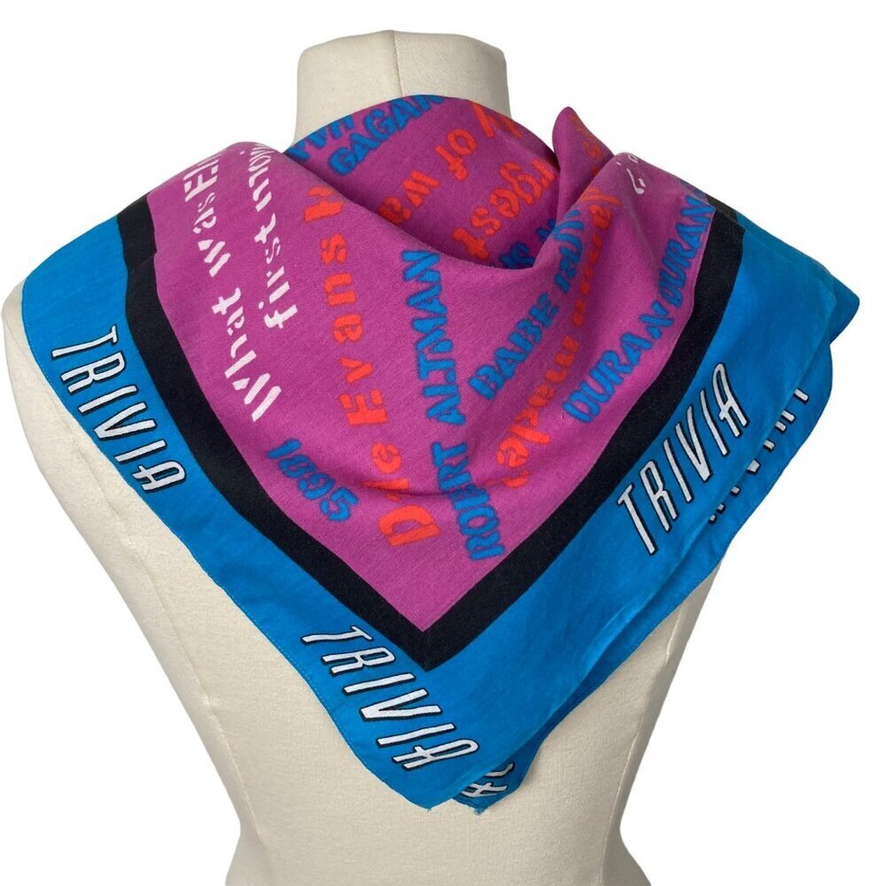 Vintage Trivia Print Scarf Bandana Pink Blue Trivia Lover Good Luck Charm
